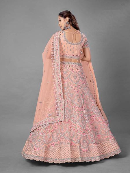 Myra Peach Heavy Embroidered Soft Net Bridal Lehenga For Women | Grab2Buy