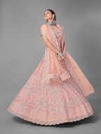 Myra Peach Heavy Embroidered Soft Net Bridal Lehenga For Women | Grab2Buy