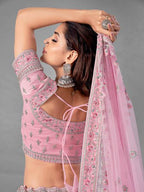 Myra Pink Heavy Embroidered Soft Net Bridal Lehenga For Girls | Grab2Buy