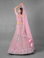 Myra Pink Heavy Embroidered Soft Net Bridal Lehenga For Girls | Grab2Buy