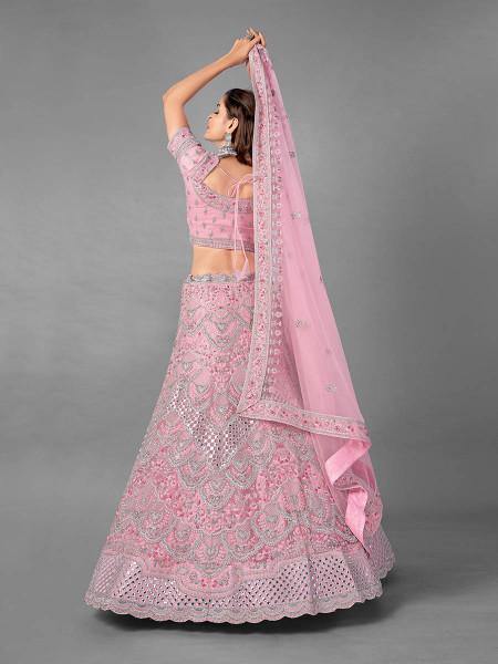 Myra Pink Heavy Embroidered Soft Net Bridal Lehenga For Girls | Grab2Buy