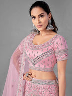 Myra Pink Heavy Embroidered Soft Net Bridal Lehenga For Girls | Grab2Buy