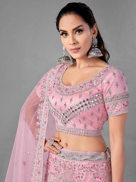 Myra Pink Heavy Embroidered Soft Net Bridal Lehenga For Girls | Grab2Buy