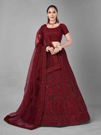 Myra Beautiful Red Heavy Embroidered Soft Net Bridal Lehenga | Grab2Buy