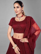 Myra Beautiful Red Heavy Embroidered Soft Net Bridal Lehenga | Grab2Buy