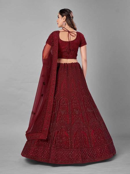 Myra Beautiful Red Heavy Embroidered Soft Net Bridal Lehenga | Grab2Buy