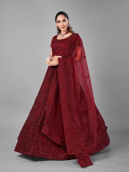Myra Beautiful Red Heavy Embroidered Soft Net Bridal Lehenga | Grab2Buy