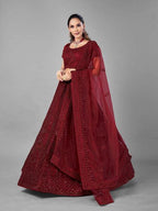 Myra Beautiful Red Heavy Embroidered Soft Net Bridal Lehenga | Grab2Buy