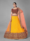 Myra Musturd Heavy Embroidered Soft Net and Velvet Bridal Lehenga | Grab2Buy