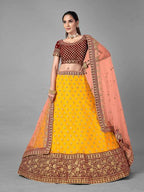 Myra Musturd Heavy Embroidered Soft Net and Velvet Bridal Lehenga | Grab2Buy