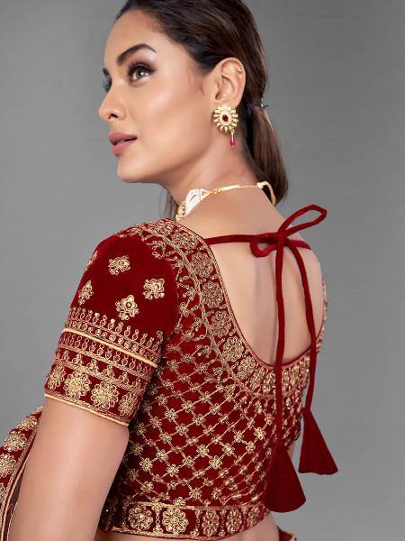 Myra Musturd Heavy Embroidered Soft Net and Velvet Bridal Lehenga | Grab2Buy
