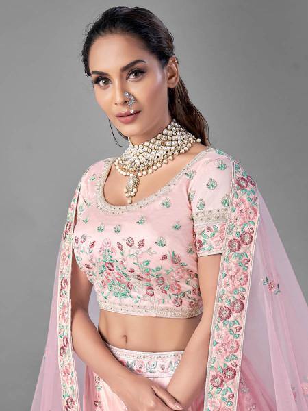 Myra Beautiful Pink Heavy Embroidered Soft Net Bridal Lehenga | Grab2Buy