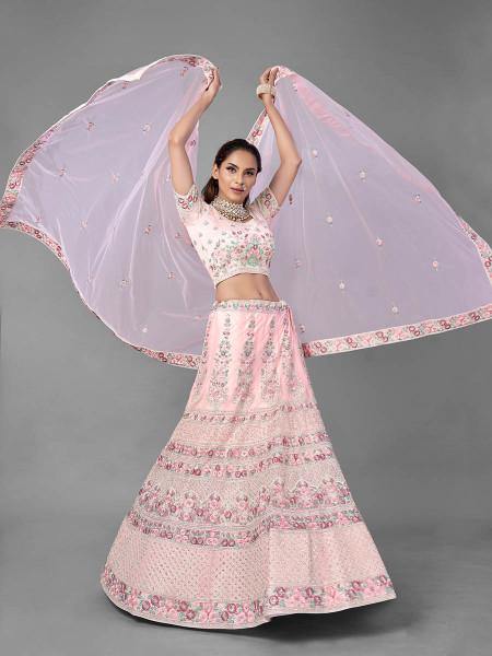 Myra Beautiful Pink Heavy Embroidered Soft Net Bridal Lehenga | Grab2Buy