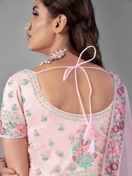 Myra Beautiful Pink Heavy Embroidered Soft Net Bridal Lehenga | Grab2Buy