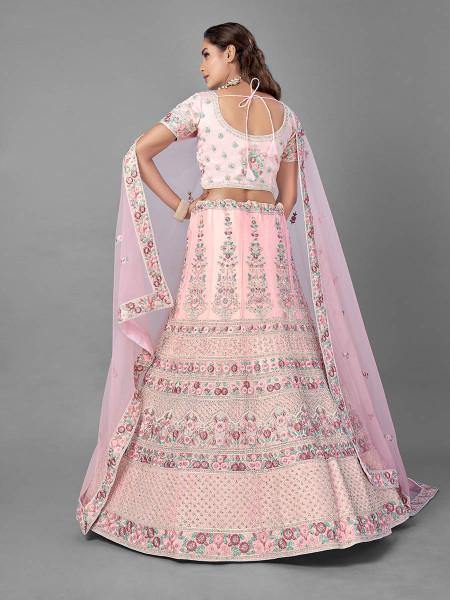 Myra Beautiful Pink Heavy Embroidered Soft Net Bridal Lehenga | Grab2Buy