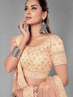 Myra Fashion Peach Heavy Embroidered Soft Net Bridal Lehenga | Grab2Buy