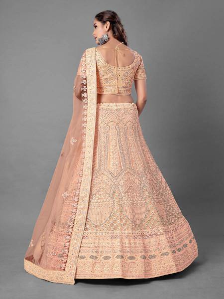 Myra Fashion Peach Heavy Embroidered Soft Net Bridal Lehenga | Grab2Buy