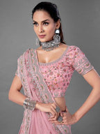 Myra Pink Heavy Embroidered Soft Net Bridal Lehenga | Grab2Buy
