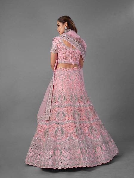 Myra Pink Heavy Embroidered Soft Net Bridal Lehenga | Grab2Buy
