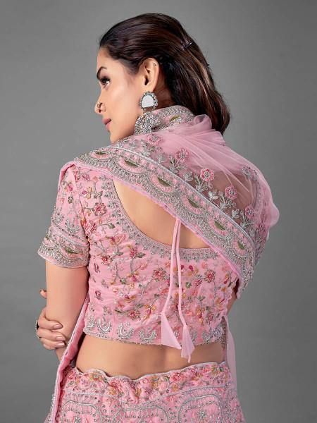 Myra Pink Heavy Embroidered Soft Net Bridal Lehenga | Grab2Buy