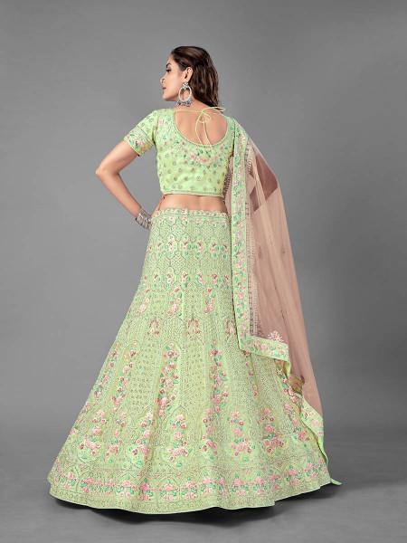 Myra Bridal Lehenga in Pista Heavy Embroidered Soft Net | Grab2Buy