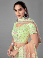 Myra Bridal Lehenga in Pista Heavy Embroidered Soft Net | Grab2Buy