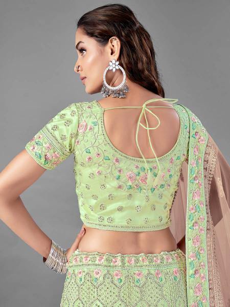 Myra Bridal Lehenga in Pista Heavy Embroidered Soft Net | Grab2Buy