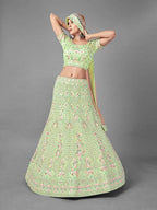 Myra Bridal Lehenga in Pista Heavy Embroidered Soft Net | Grab2Buy