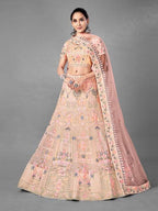 Myra Beautiful Peach Heavy Embroidered Soft Net Traditional Bridal Lehenga | Grab2Buy
