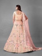 Myra Beautiful Peach Heavy Embroidered Soft Net Traditional Bridal Lehenga | Grab2Buy