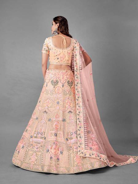 Myra Beautiful Peach Heavy Embroidered Soft Net Traditional Bridal Lehenga | Grab2Buy