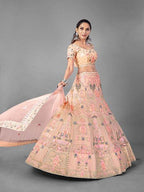 Myra Beautiful Peach Heavy Embroidered Soft Net Traditional Bridal Lehenga | Grab2Buy