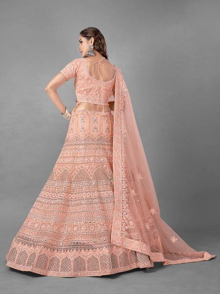Myra Beautiful Peach Heavy Embroidered Soft Net Bridal Lehenga | Grab2Buy
