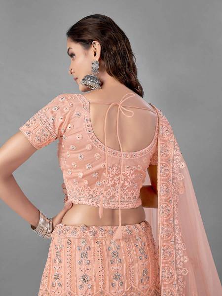 Myra Beautiful Peach Heavy Embroidered Soft Net Bridal Lehenga | Grab2Buy
