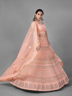 Myra Beautiful Peach Heavy Embroidered Soft Net Bridal Lehenga | Grab2Buy
