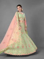 Myra Beautiful Pista Heavy Embroidered Art Silk Bridal Lehenga | Grab2Buy