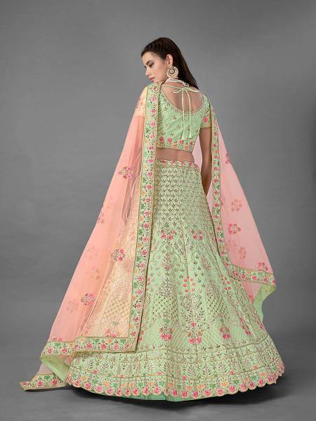 Myra Beautiful Pista Heavy Embroidered Art Silk Bridal Lehenga | Grab2Buy