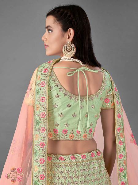 Myra Beautiful Pista Heavy Embroidered Art Silk Bridal Lehenga | Grab2Buy
