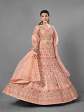 Myra Peach Heavy Embroidered Satin Bridal Lehenga | Grab2Buy