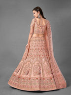 Myra Peach Heavy Embroidered Satin Bridal Lehenga | Grab2Buy
