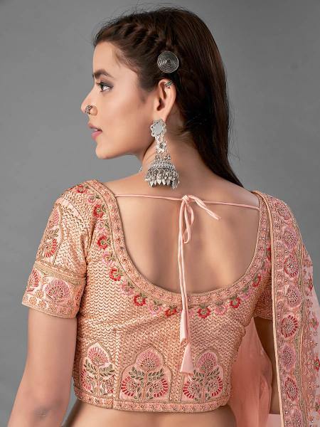 Myra Peach Heavy Embroidered Satin Bridal Lehenga | Grab2Buy