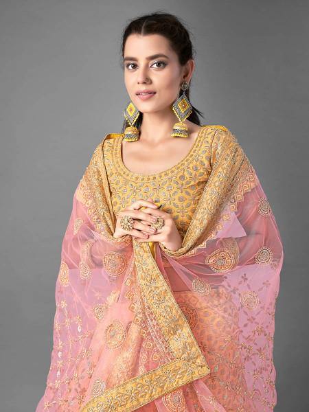 Myra Latest Yellow Heavy Embroidered Art Silk Bridal Lehenga | Grab2Buy