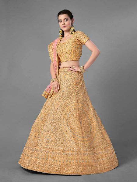 Myra Latest Yellow Heavy Embroidered Art Silk Bridal Lehenga | Grab2Buy