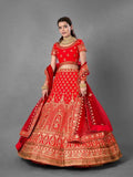 Myra Red Heavy Embroidered Satin Bridal Lehenga | Grab2Buy