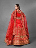 Myra Red Heavy Embroidered Satin Bridal Lehenga | Grab2Buy