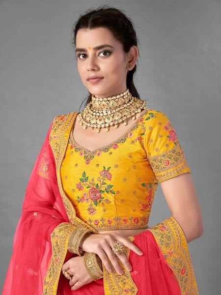 Myra Beautiful Yellow Heavy Embroidered Art Silk Bridal Lehenga | Grab2Buy