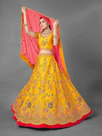 Myra Beautiful Yellow Heavy Embroidered Art Silk Bridal Lehenga | Grab2Buy