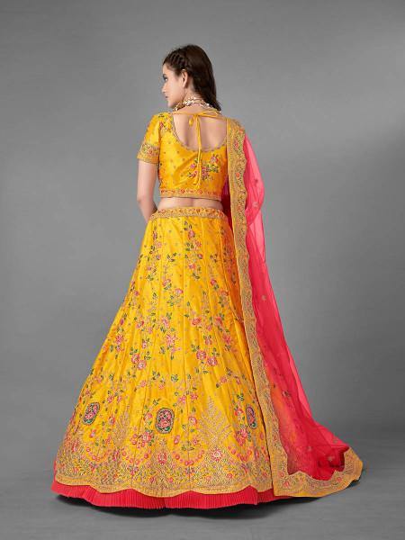 Myra Beautiful Yellow Heavy Embroidered Art Silk Bridal Lehenga | Grab2Buy