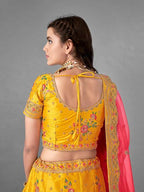Myra Beautiful Yellow Heavy Embroidered Art Silk Bridal Lehenga | Grab2Buy