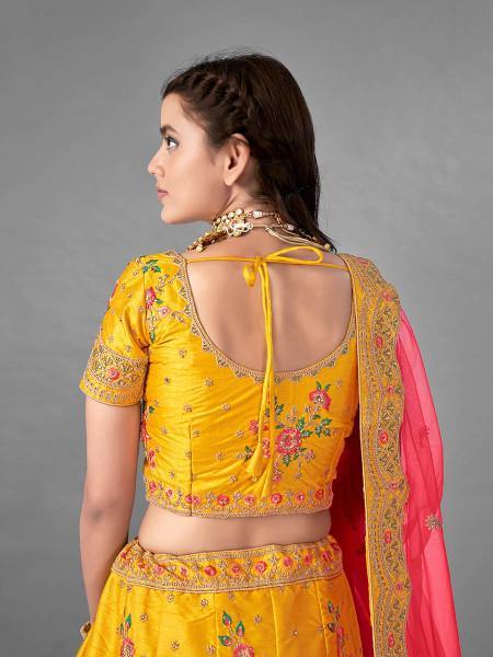 Myra Beautiful Yellow Heavy Embroidered Art Silk Bridal Lehenga | Grab2Buy